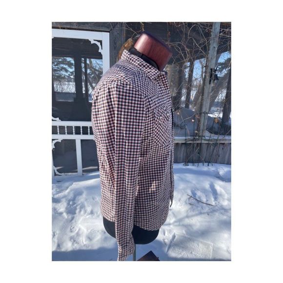 1980s Levi's Western Shirt Little e Black Orange Check Pearl Snap Sawtooth Pocke - Picture 9 of 10
